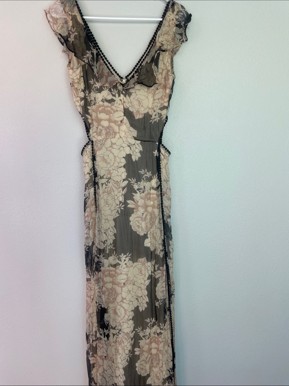 Cleobella Sample Dress, Floral V-Neck Maxi Dress in Beige & Black